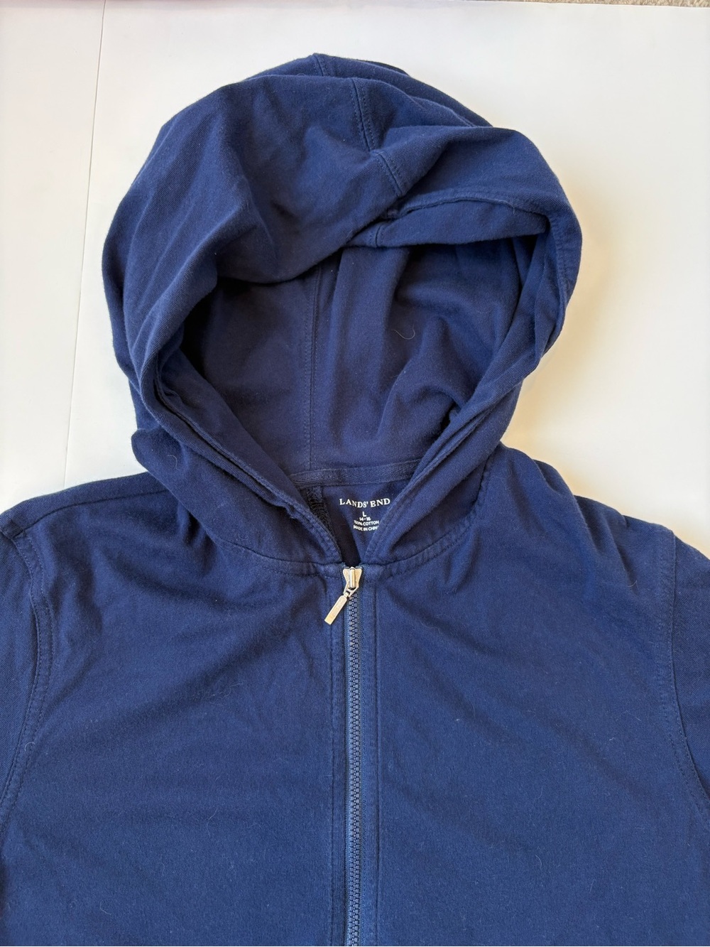 Lands' End Navy Cotton Zip-Up Hoodie Long Sleeve Cover Up Large - Picture 2 of 4